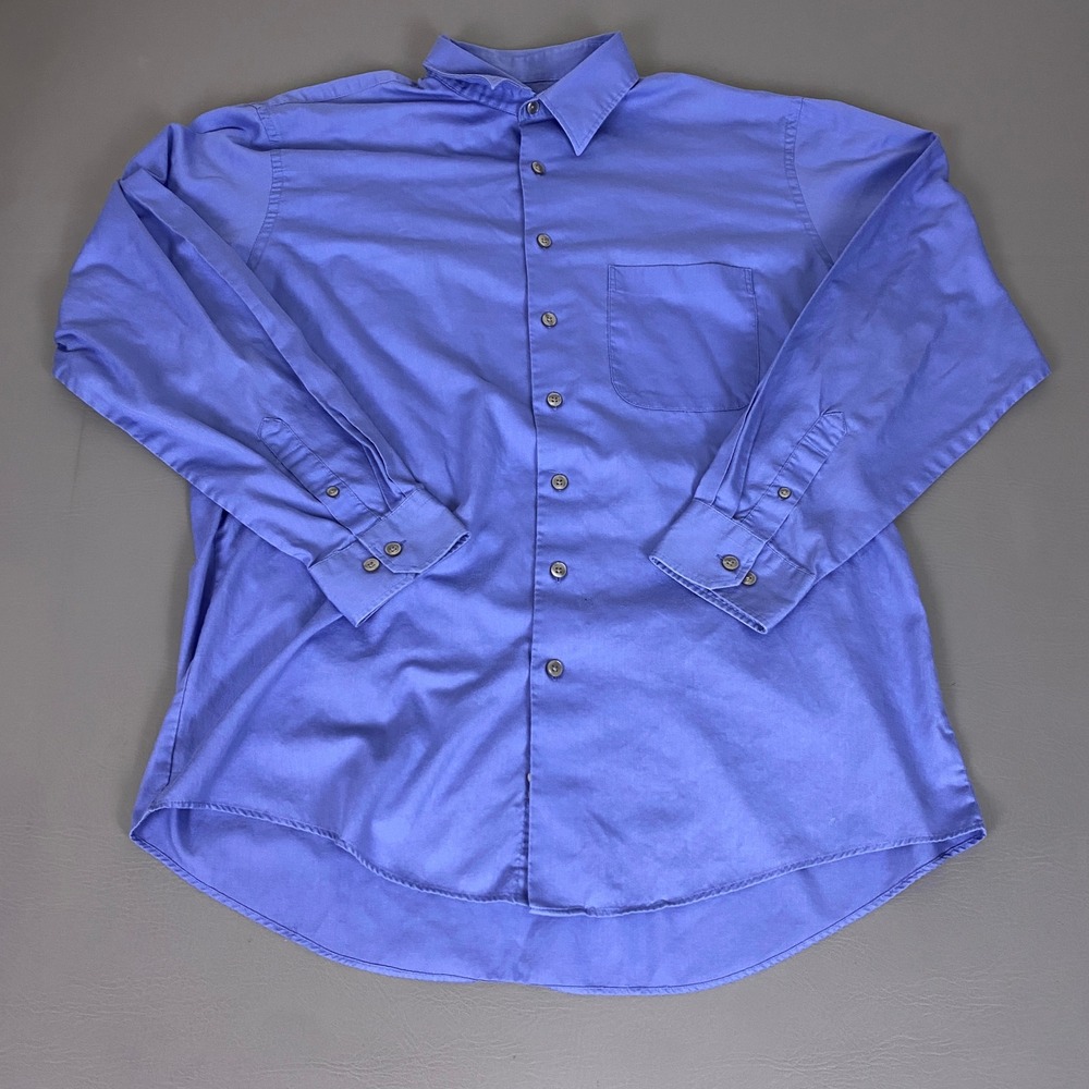 Van Heusen Studio Button‎ Down Shirt 17-17.5 Men's XLT Blue No Iron *Flawed*